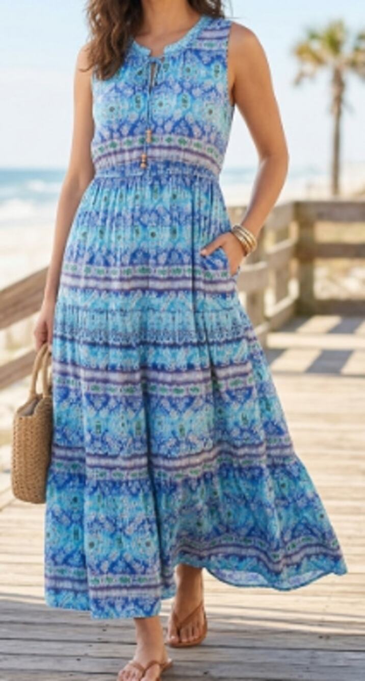 True Destinations Tiered Skirt Maxi Dress sz L